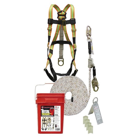 Super Anchor Safety Total Package Value Bucket Kit: 50ft Value Lifeline w/ValueGrab+6001-HS Small Hi-Vis Harness 4038V-50S